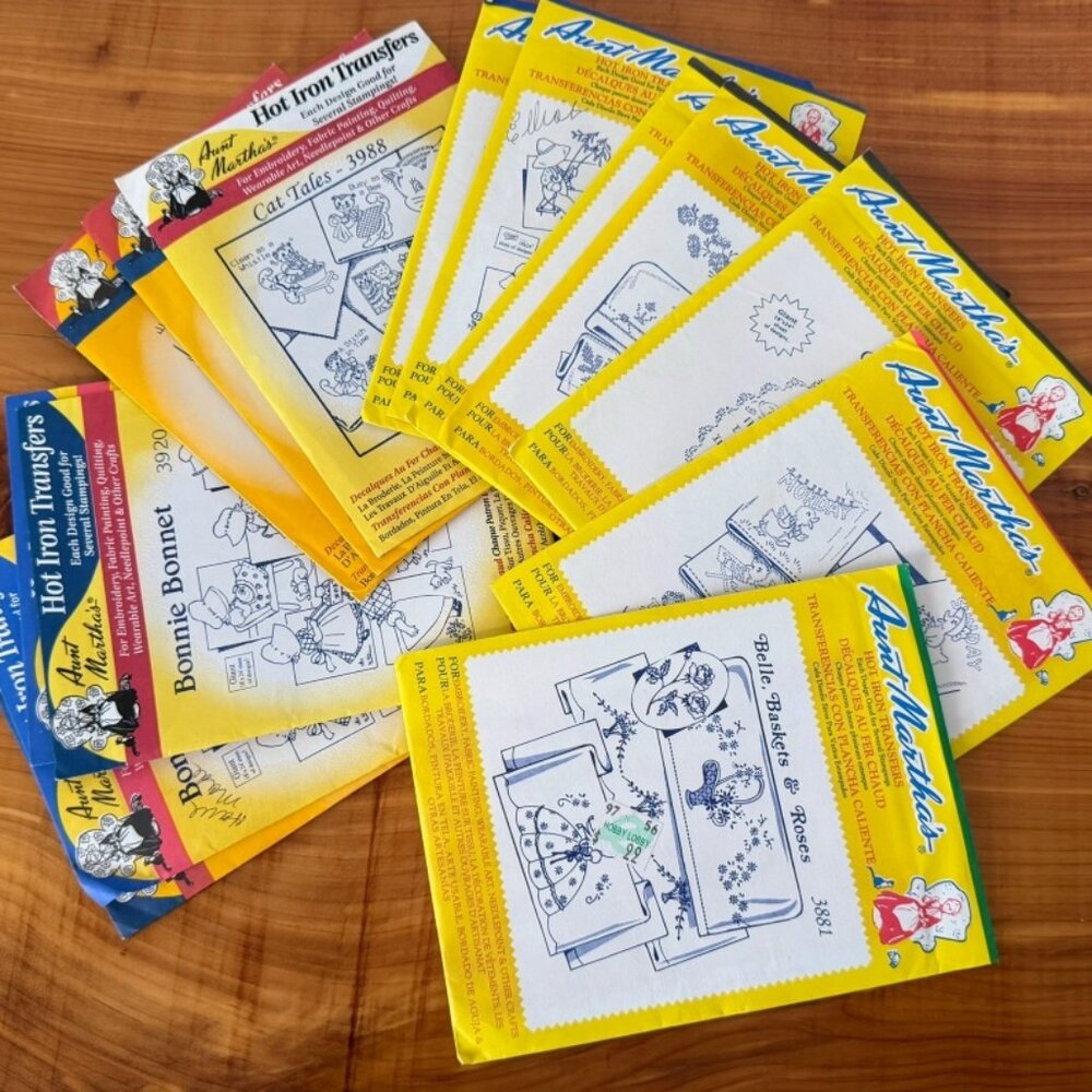 Aunt Martha's Lot of 14 Assorted Vintage Hot Iron Transfers New & Sealed.